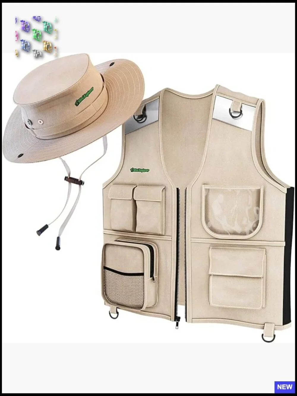 Kids Explorer Vest and Hat Costume Set Outdoor Adventure Pretend Play